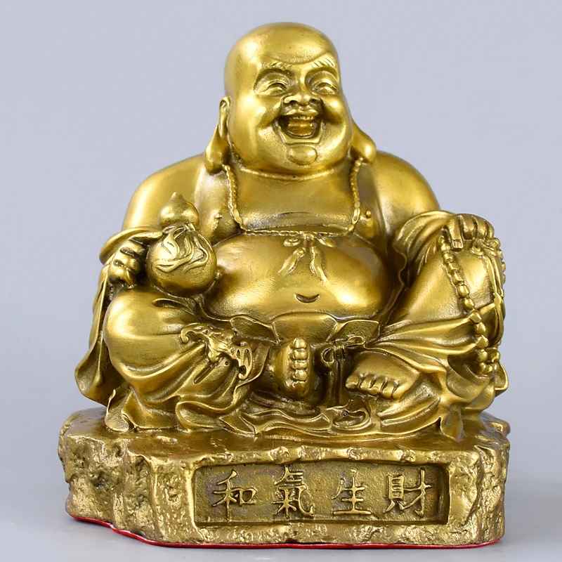 TOP bonne famille maison boutique prospère argent d'affaires bonne chance Maitreya dieu de la richesse bouddha FENG SHUI statue en cuivre