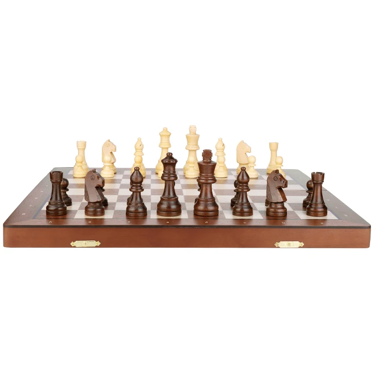 

High Polish shape solid wood chess set King height 72mm Foldable Wooden Chessboard 38*38cm cloth bag package Gift I211