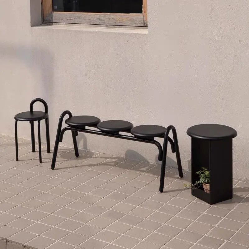 DSA Outdoor Metal Bench Park Bench Public Place Rest Area Wrought Iron Seat Shop Rest Waiting Chair