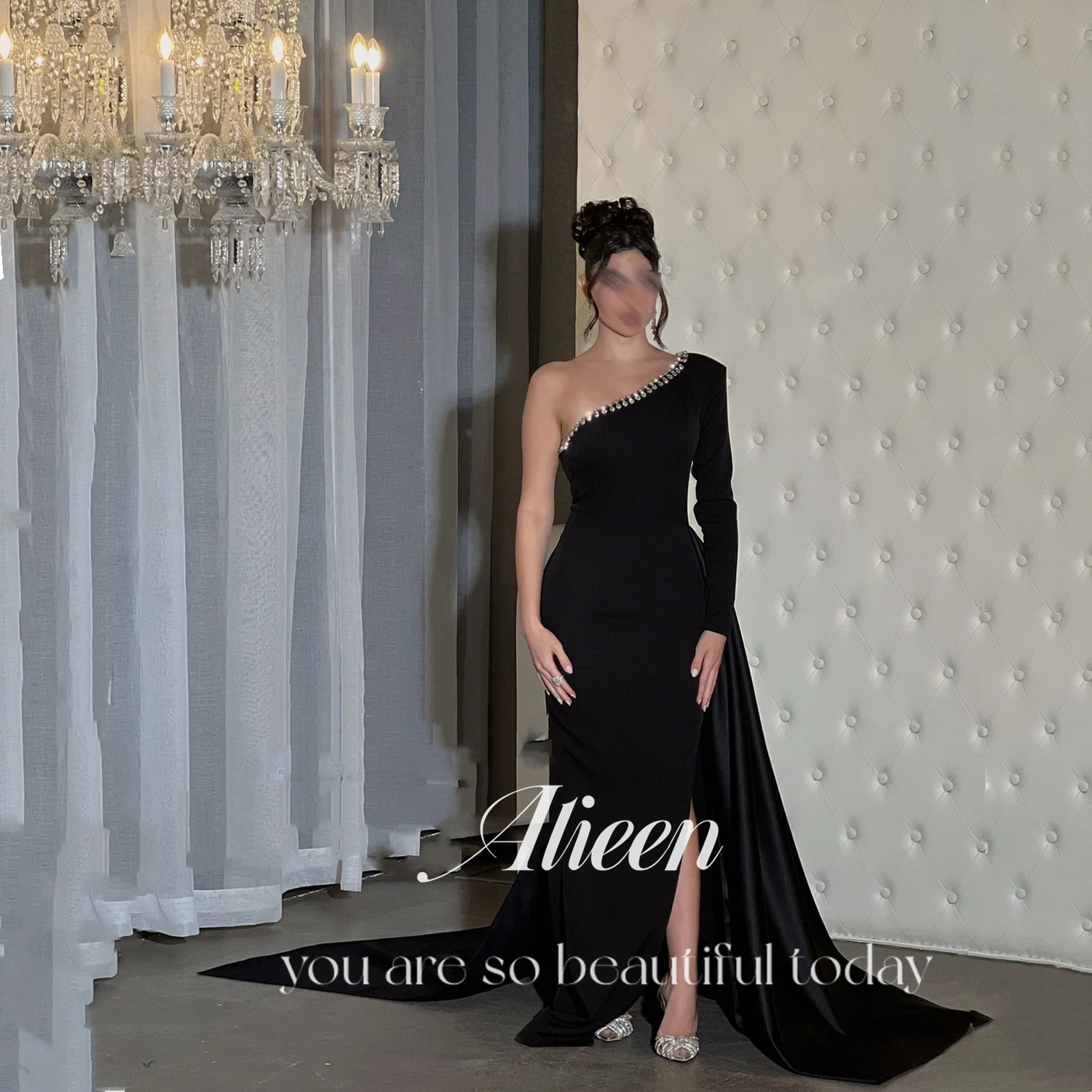 

Aileen Tail Wedding Party Dresses for Special Occasions فساتين سهرة Women's Prom Dress 2025 Black One Shoulder Customized Gala