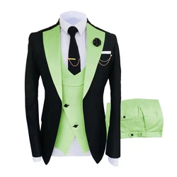 Trajes para hombre, esmoquin entallado con etiqueta de pico de 3 piezas, trajes de fiesta para novios, trajes para hombre para boda 2021 (Blazer + chaleco + pantalones)