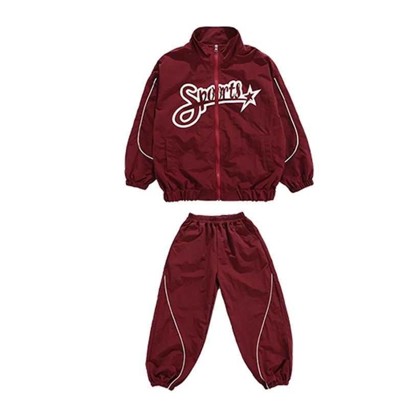 Neue Kinder Hip Hop Outfit Street Dance Kleidung Baggy Burgund Set Jungen Mädchen Sport Jazz Performance Kostüm Team Dancewear L13651