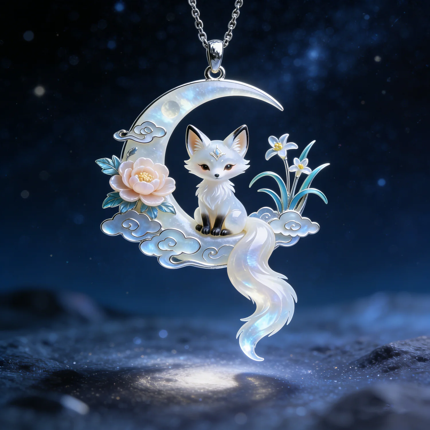 Retro Moon Fox Pendant Necklace Thin Cable Chain Elegant Chinese Style Hanfu Accessories Jewelry Gift