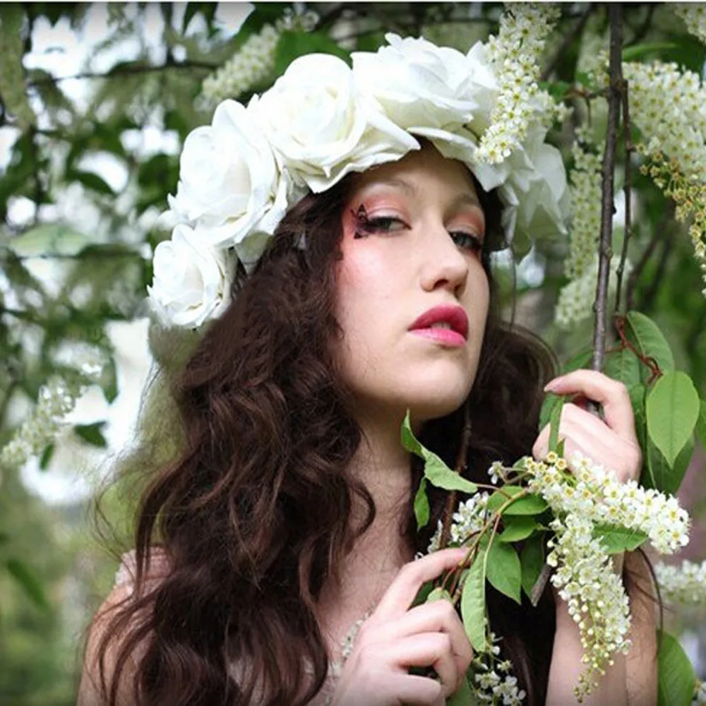 Dia das bruxas rosa vermelha flanela faixa de cabelo, hairhoop, cosplay festa traje, flores coroa, headband, festival cabelo guirlanda, casamento