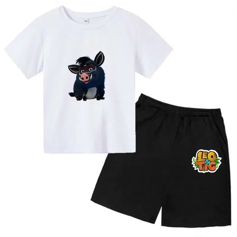 

Kids Leo&Tig Anime Print Summer Casual 2pcs Shorts Sleeve T-shirts Tees+Pants Sets 3-14 Years Boys Girls Outfits Trendy Clothes