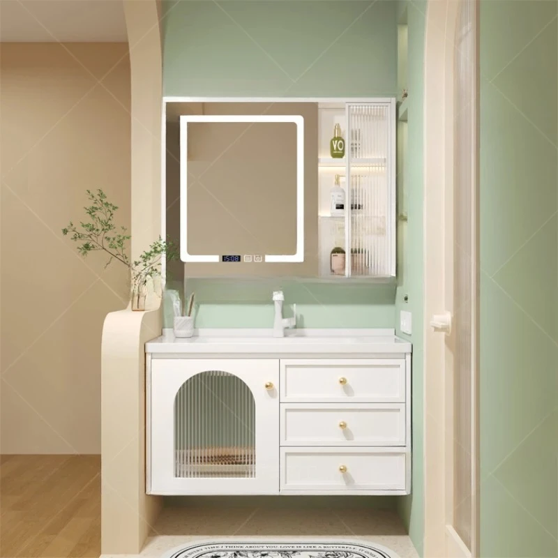 Luxury White Storage Bathroom Cabinets Organizer Drawers Doors Space Saver Bathroom Cabinet Sink Mirror Mobile Bagno Furnitur