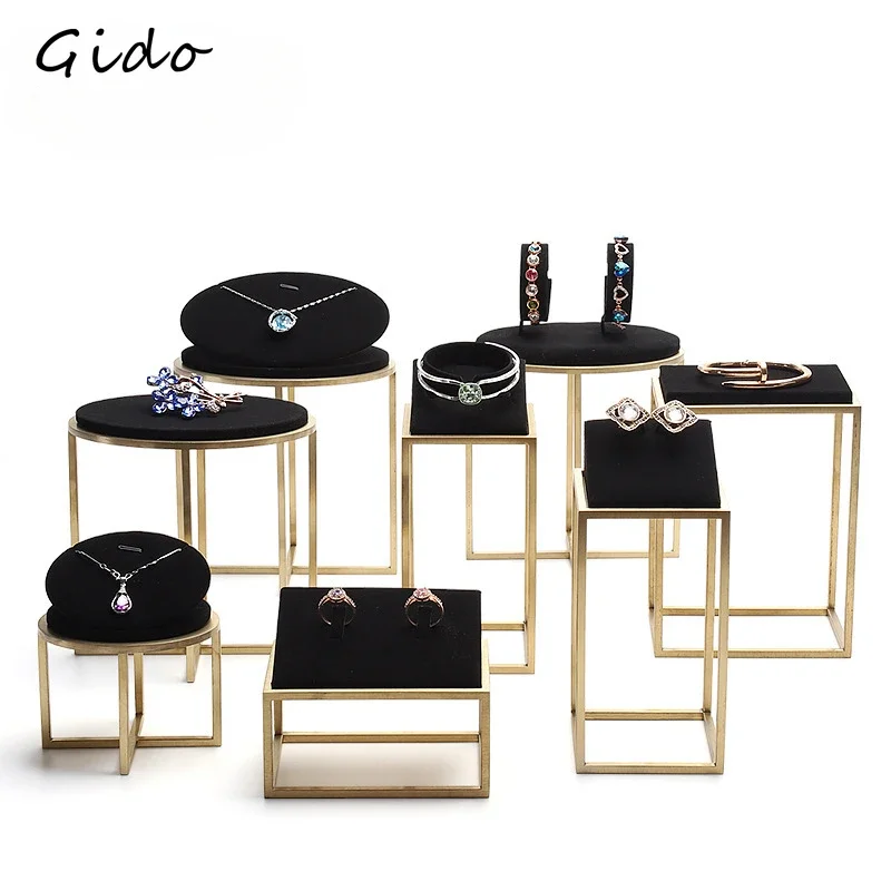 Commercial Exhibition Props Jewelry Window Display Stand Metal Ring Bracelet Display Rack Black Velvet Jewelry Display Showing