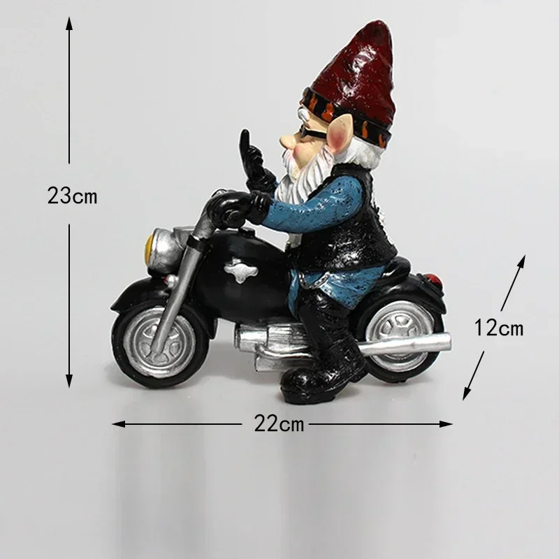 1PCS Gnome Dwarf Resin Crafts Garden Decoration Home Ornaments Biker Old Man Riding Motorcycle Statue Gardening Decorations