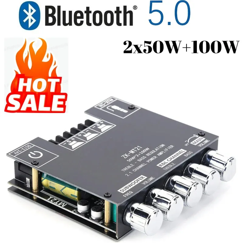 

ZK-MT21 Bluetooth 5,0 2,1-канальный усилитель сабвуфера — стереомодуль 50 Вт*2 + 100 Вт AUX DC12-24V