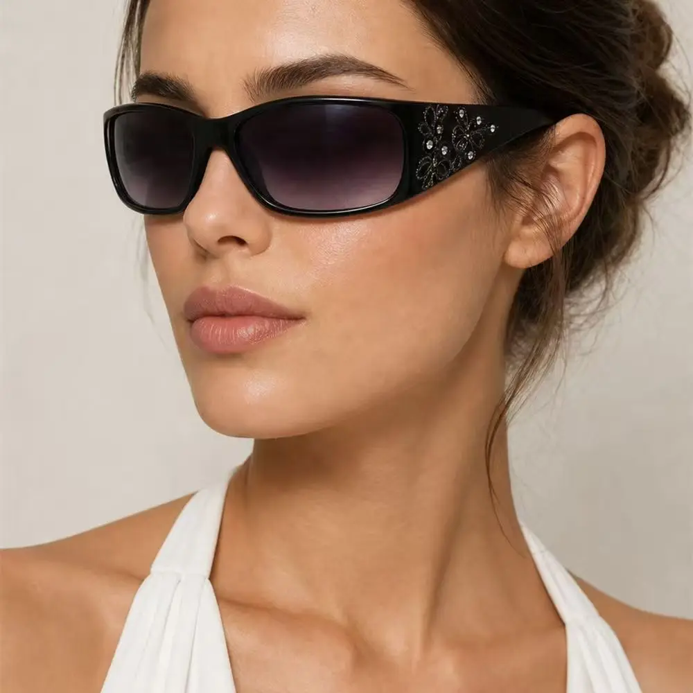 Luxury PC Rhinestones Sunglasses Y2K Korean Styles Cat Eye Sun Glasses Sport Oculos De Sol UV400 Shades Eyewear Ladies