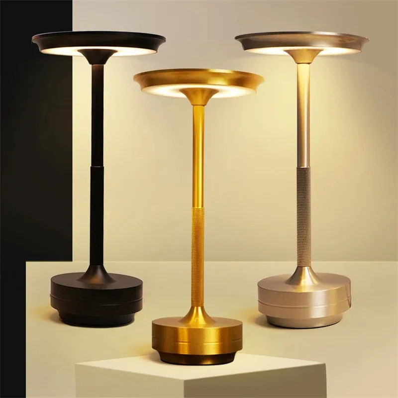 

LED Lamp Night Light Aluminum Alloy Atmosphere Infinitely Dimmable Atmosphere Retro Portable Rechargeable Touch Desk Lamp