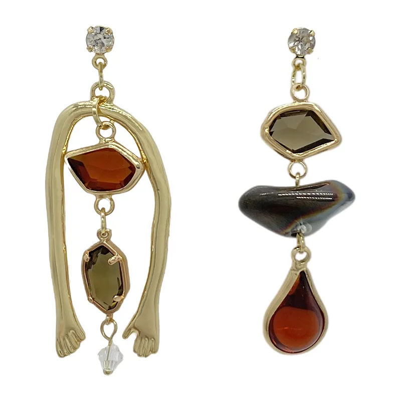 French Oil Painting Style Retro Art Abstract Female Fashion Asymmetrical Design Korean Version Personality Earrings Tide image 5