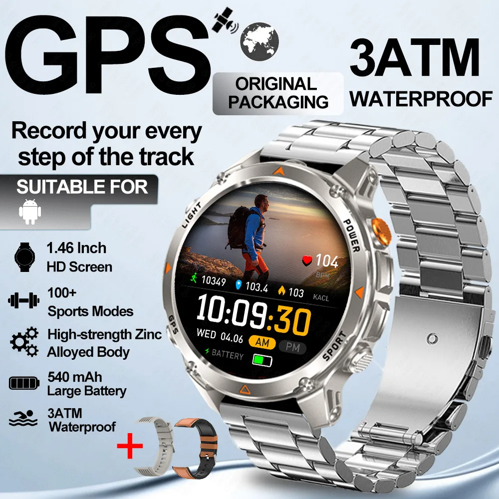 

New HT37 GPS Smartwatch Men Zinc Alloyed Body With LED Fighting 1.46 Inch AMOLED 3ATM Waterproof 100+Sports 540mAh Large Battery