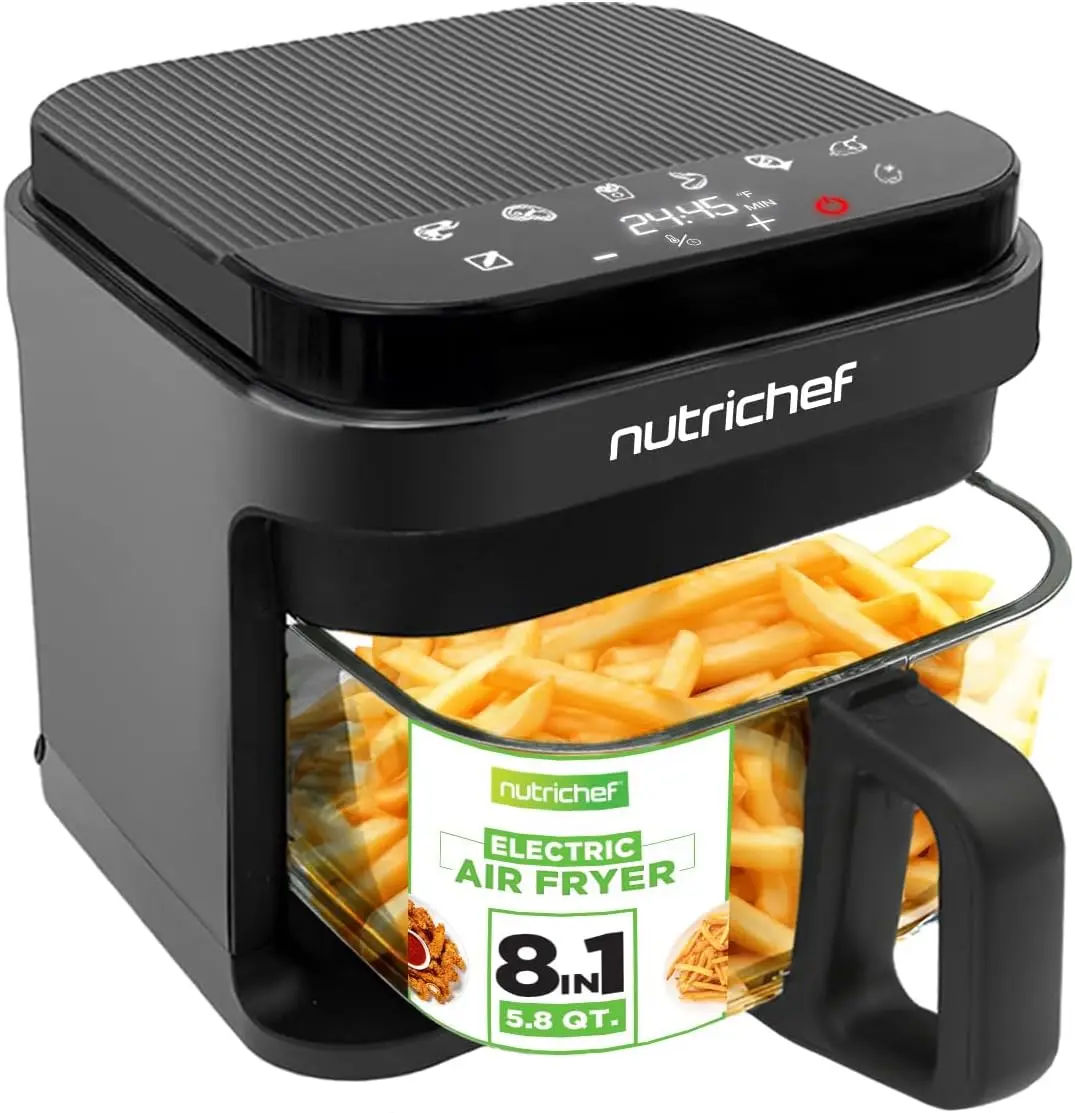 Freidora de aire de 5,8 cuartos, 8-1 modos de cocción preestablecidos, cuenco transparente para freír para los mejores resultados de cocina, cocinar camarones, filete, patatas fritas y alas