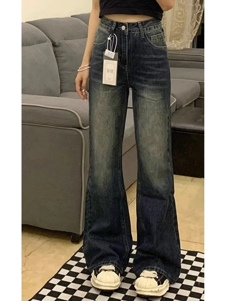 

Джинсы женские с высокой талией, расклешенные, прямые, широкие, свободные, в стиле ретро, утягивающие, больших размеров, весна-осень