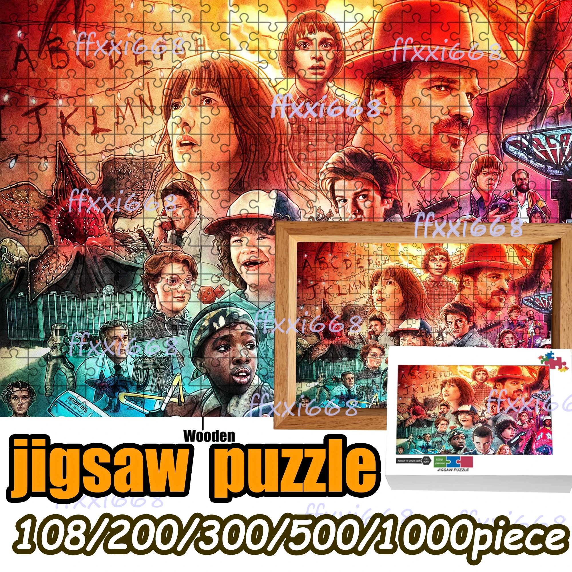

Stranger Things Jigsaw Puzzle 108/200/300/500/1000 Pieces Wooden Puzzle High Quality Gift Fun Party Game