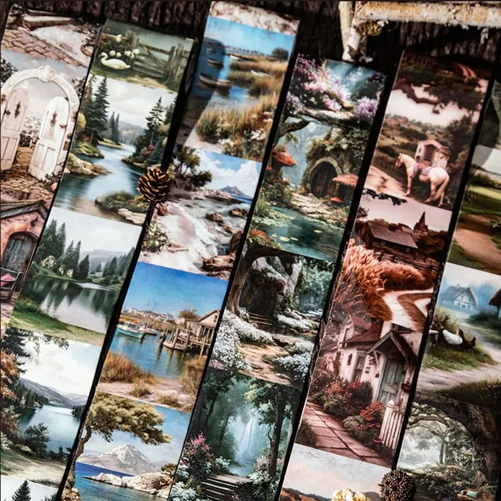 Afternoon Countryside Rural Landscape Adhesive Tapes Adhesive Backing Retro Scrapbooking DIY Sticker Decorative Sticker