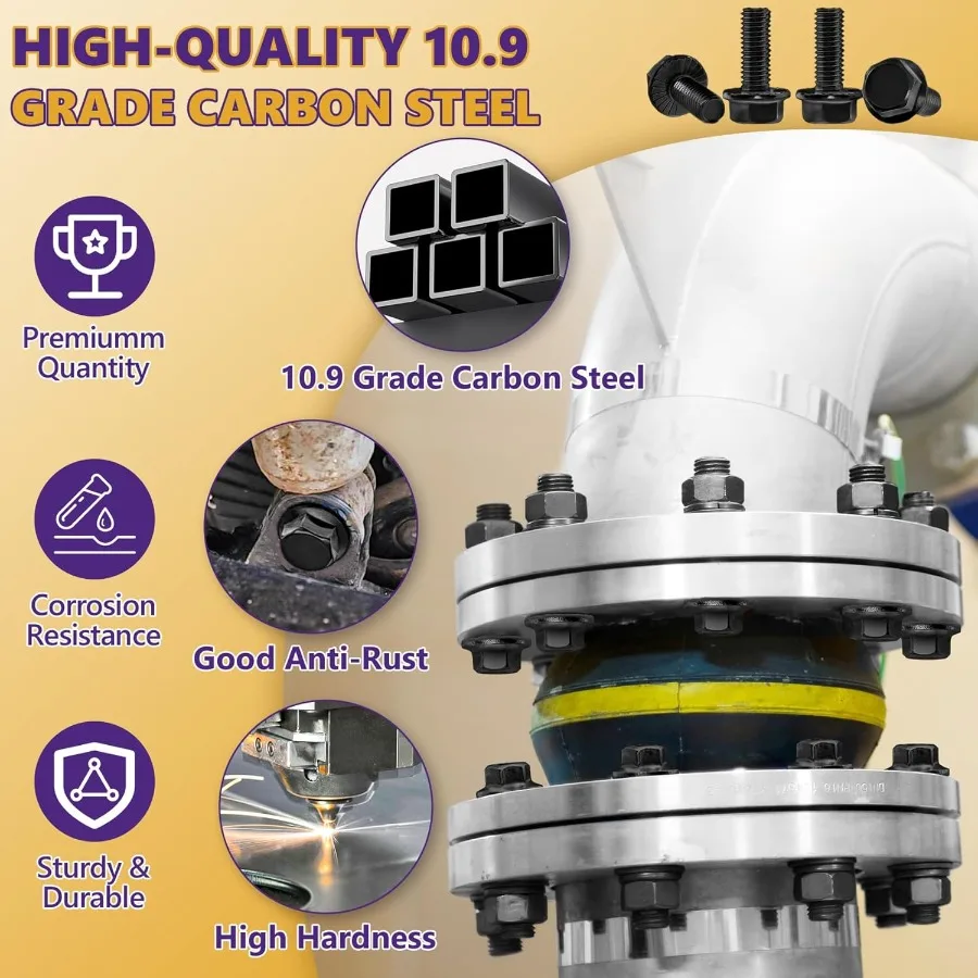 M61.0 x20mm フランジ付き六角ボルト 15 個 メトリックフランジ六角ネジ 10.9 炭素鋼 フランジ付き六角ボルト詰め合わせ 固定用 C