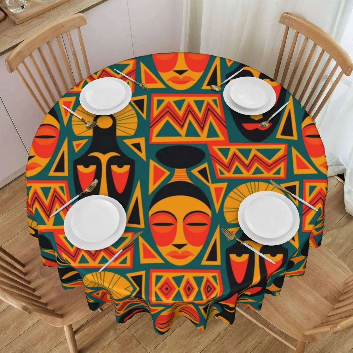 Custom Round African Pattern Wallpaper Tablecloth 60 inch Kitchen Dinning Table Cloth Spillproof Table Covers