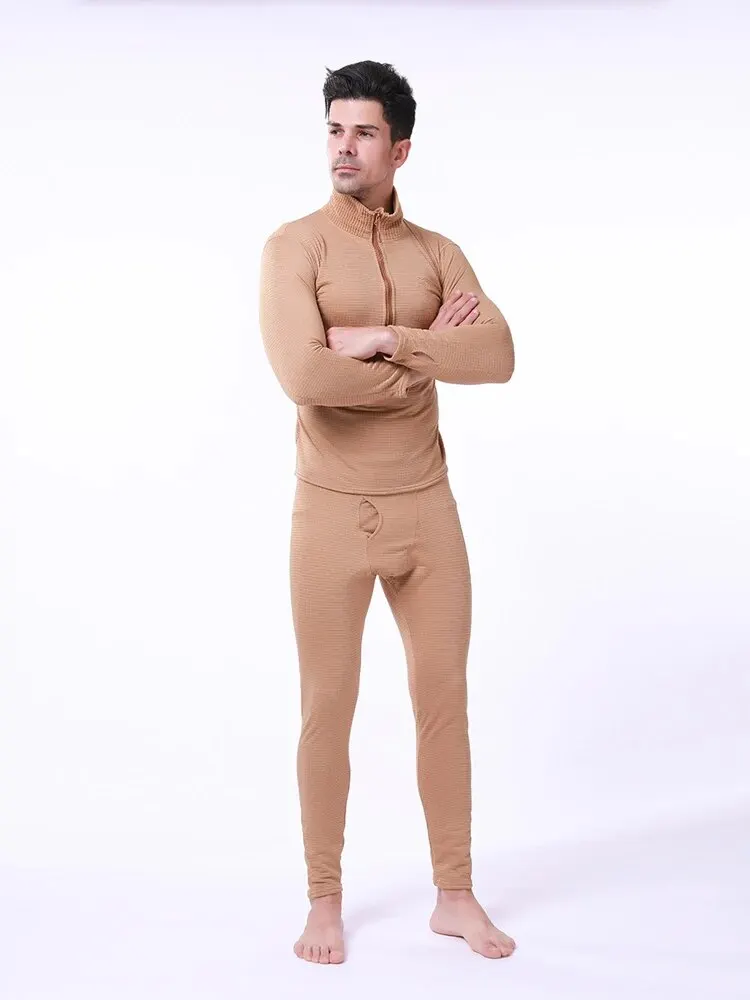 Men Checkered Fleece Tactical Training Thermal Sets Elastic Underwear Outdoor Cycling Suit Quick Dry Clothes Fitness Tracksuits