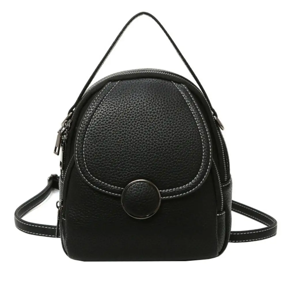 Elegant Women Solid Color Zipper Mini Backpack Soft Faux Leather Handbag Satchel Bag