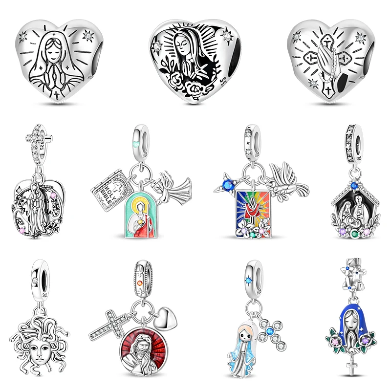 Abalorios originales de Plata de Ley 925 con cuentas de la Virgen María, aptos para collar, pulsera, accesorio, joyería DIY para regalo de mujer