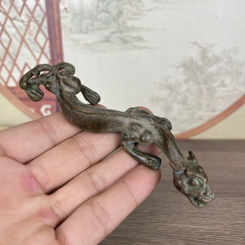 1 pcs Retro Brass Lucky Dragon Figurines Miniatures Pure Copper Crafts Furniture Decorations Accessories Solid Animal Ornaments