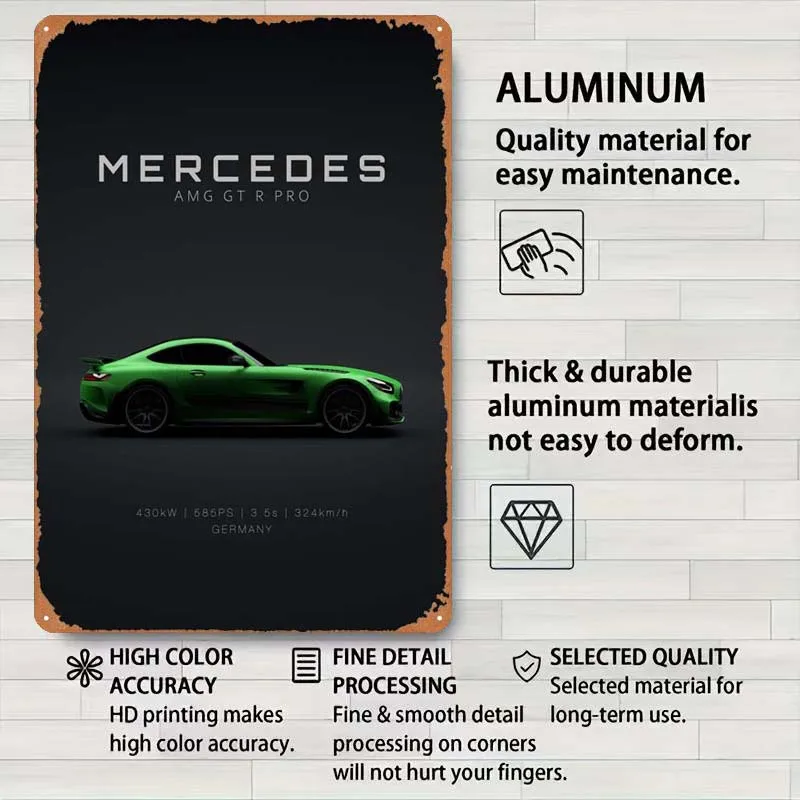 Mercedes AMG GTR PRO Green Metal Sign Cars Poster Coffee Corner targa in banda stagnata per Garage Wall Art Decoration Room Decoration Man