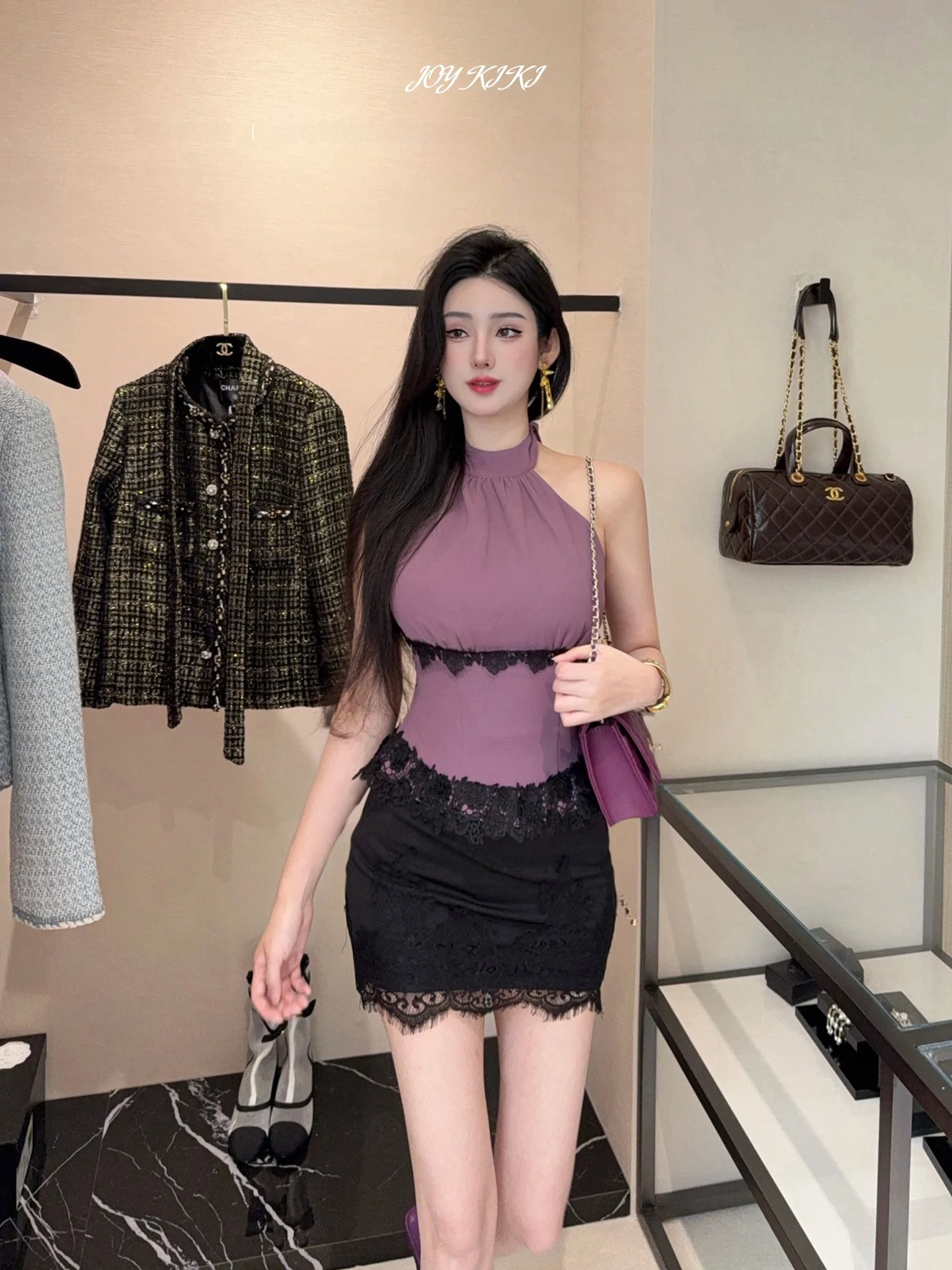 

Топ Joykiki Gold с цветочным декором и вырезом на шее, осенняя элегантность, комбинированный, дышащий, из полиэстера