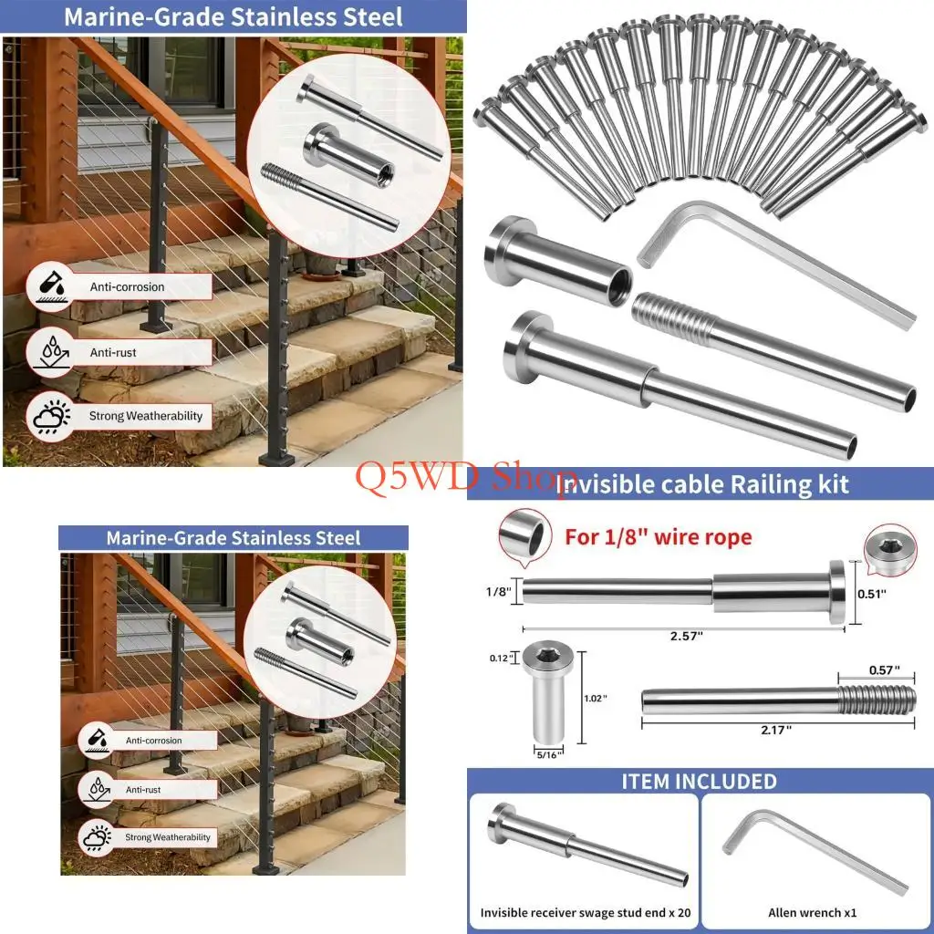 

Q5WD Steel Cable Railing System Recyclable Corrosion Resistant Cable Railing Fittings set for Sustainable Homes Improvement