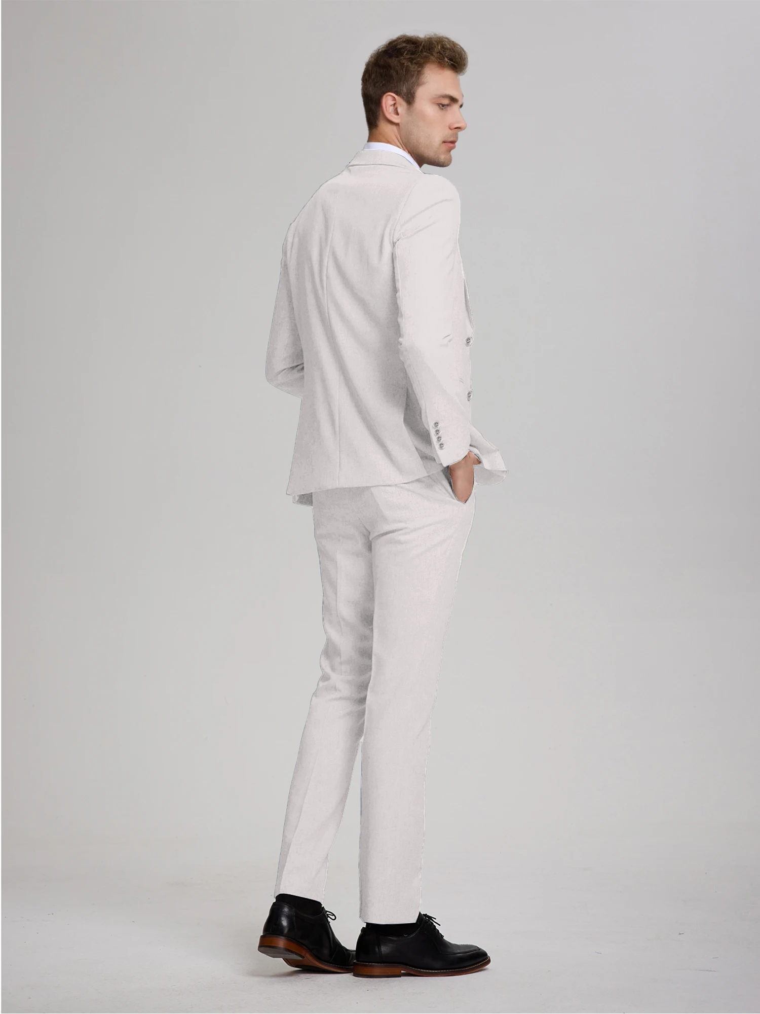 Men's three-piece suit set - coat + waistcoat + trousers. Slim fit design. Suitable for summer beach wedding. 2026. Sizes XS - 3