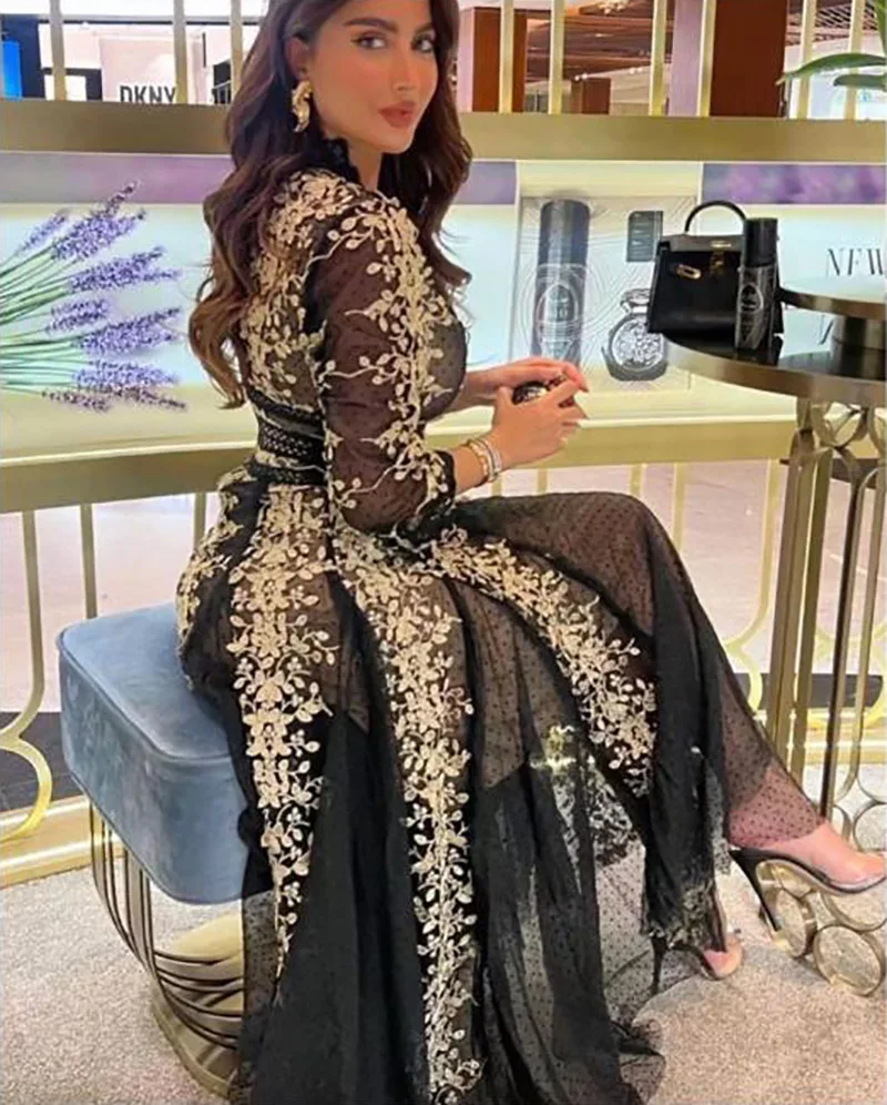 Women Party Long Dress Embroidery Lace Vestidos Largos Elegant Long Sleeve Slim Fit Polka Dot Woman Dresses Autumn 2024