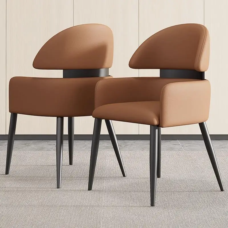

Italian minimalist saddle leather dining chair light luxury high sense Nordic desk chair