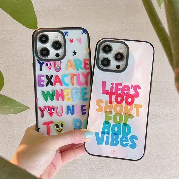 

2.0 Version Acrylic Upgrade Border Colorful Letters Phone Case Cover for IPhone 11 12 13 14 15 16 Pro Max Case