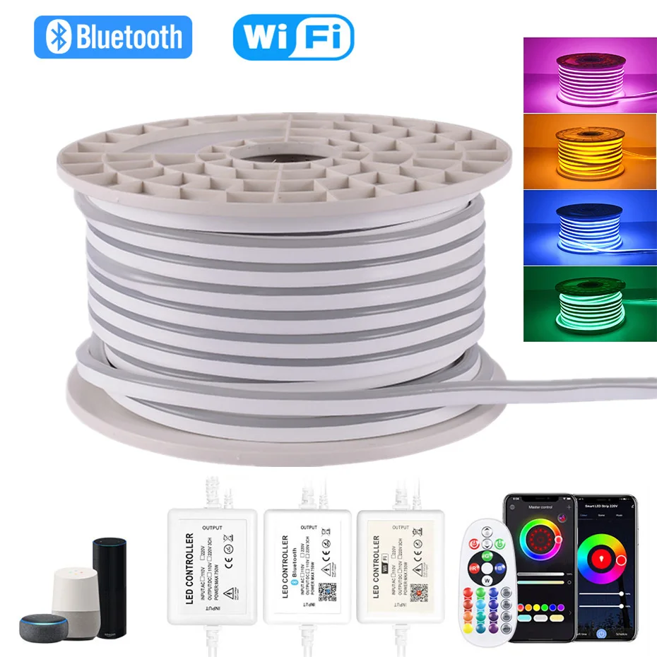 Smart WiFi RGB Led Neon 220V 5050SMD 72LEDs/m 1M 10M 100M Waterproof Led Strip Light Ribbon RGB Outdoor Lamp Bluetooth/Remote