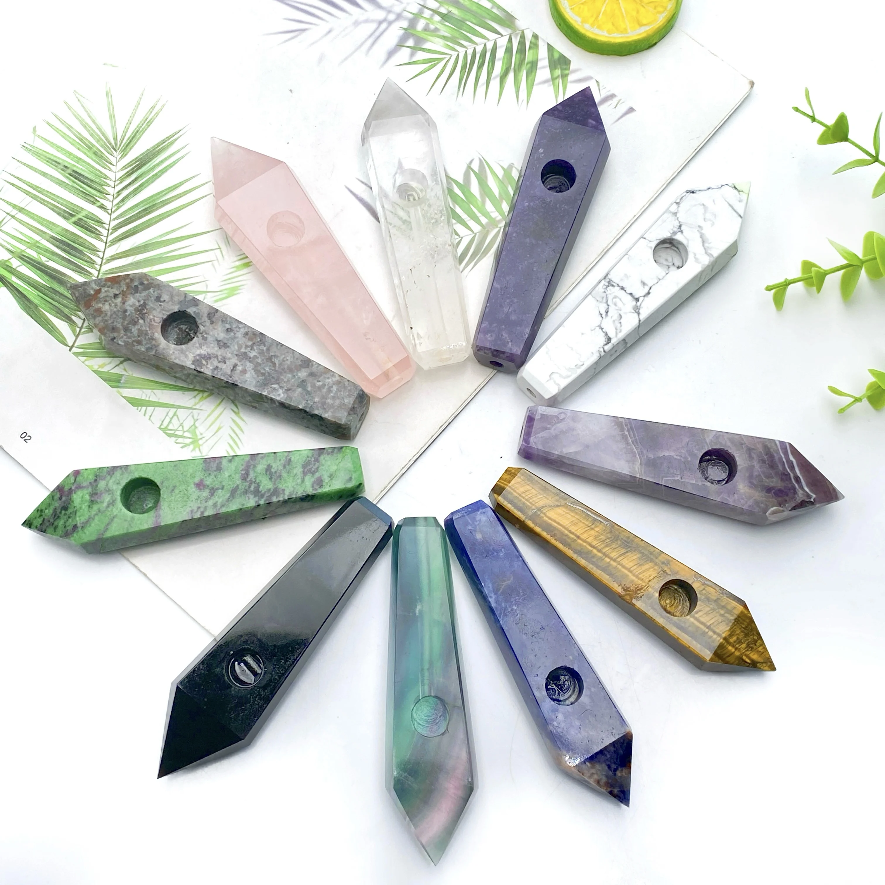 Random 1PC High Quality Single-Pointed Hexagonal Natural Crystal Carving for Healing & Table Decoration