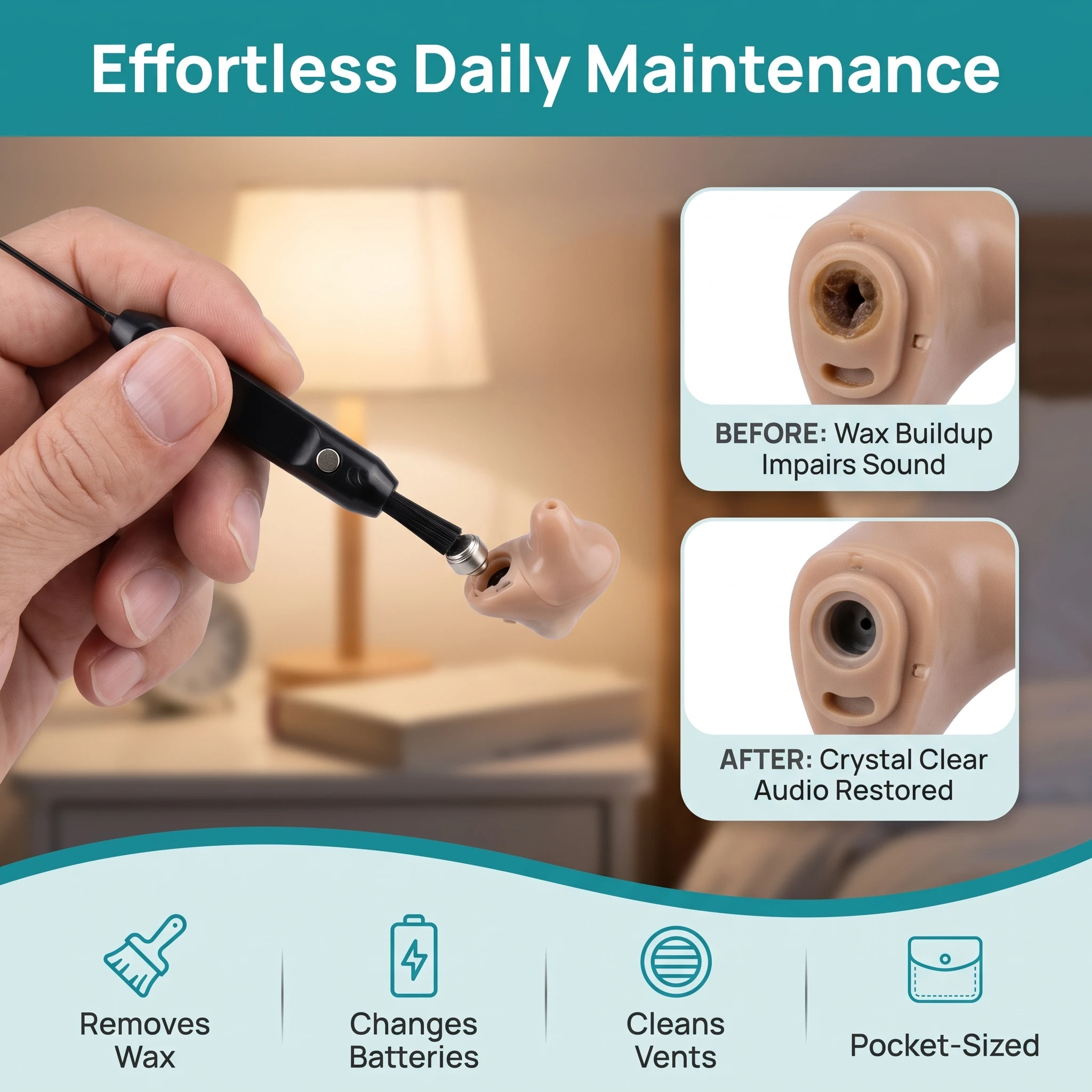 Hearing Aid Cleaning Tool Multifunctional Brush Wax Removal Loop Battery Magnet Elderly Hearing Aid In Ear Earphone Maintenance