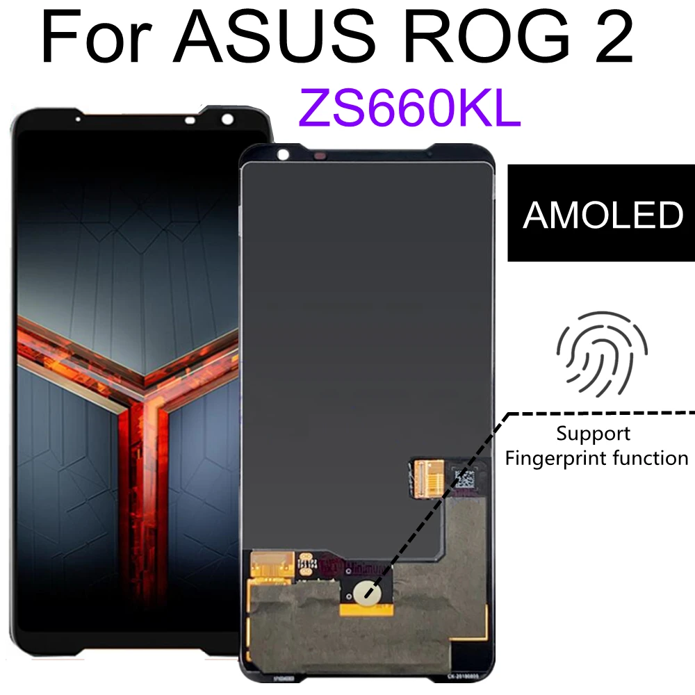 6.59  AMOLED For ASUS ROG Phone 2 Phone2 PhoneⅡ ZS660KL LCD display Touch screen Digitizer Assembly For ROG2 LCD