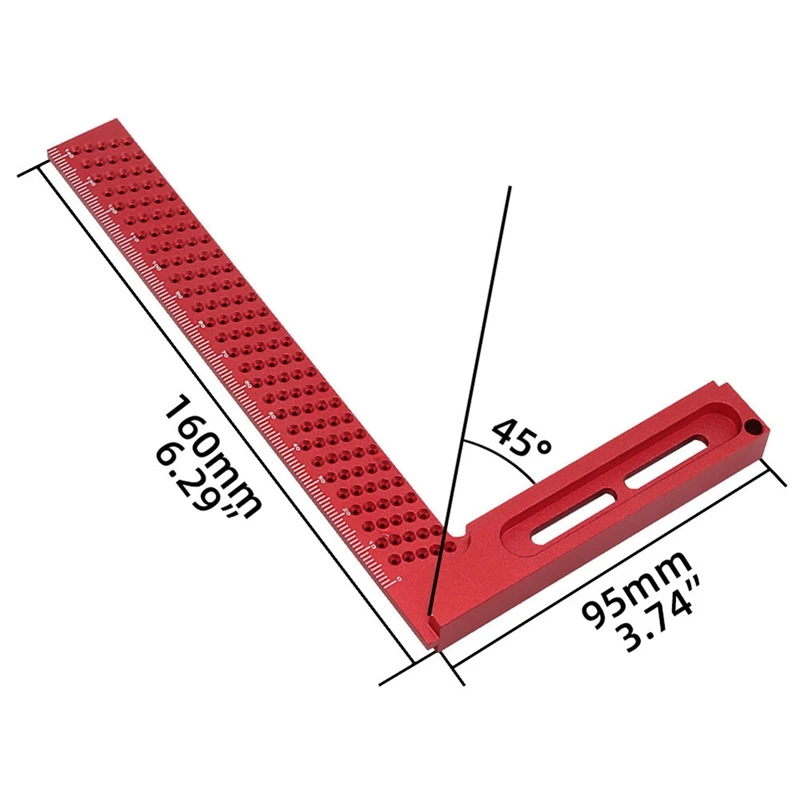 ABSJ-Regla de agujero, regla de marcado, herramienta de carpintero, accesorio de carpintería de aleación de aluminio a prueba de desgaste, regla multifunción de 45/90 grados