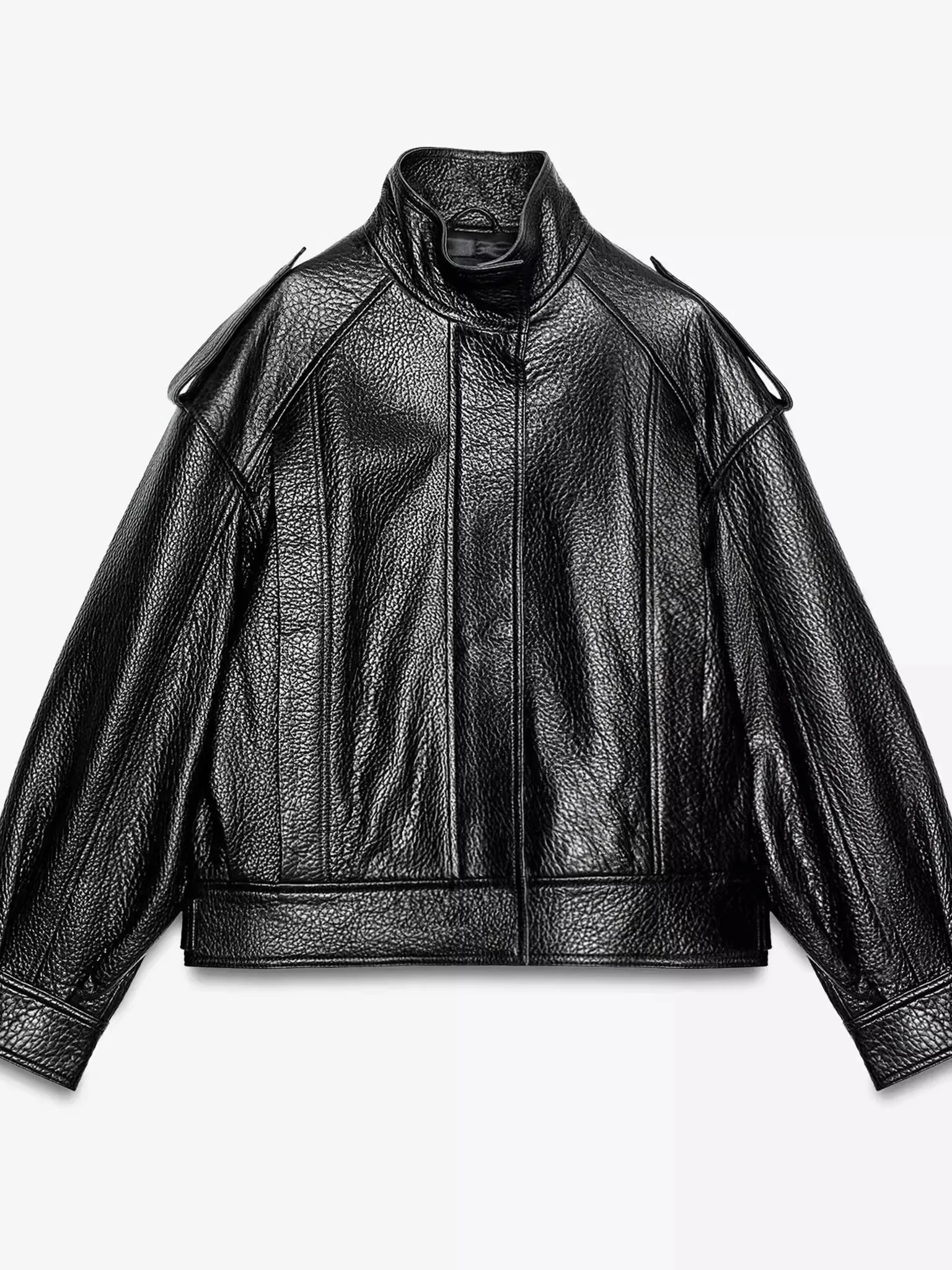 New 2025 Autumn Women's Bla PU Leather Pilot Jaet Coat ZW Series Commute Sle Loose Fit Antibacterial Long Sve