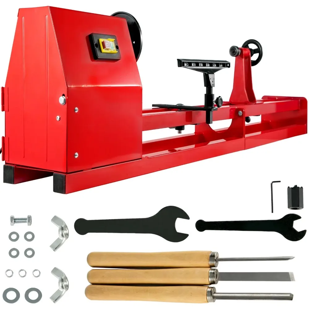 Wood lathe, 14 inches X 40 inches, powered wood lathe 1/2HP 4-speed 1100/1600/2300/3400 rpm, desktop wood lathe 3-chisel perfect