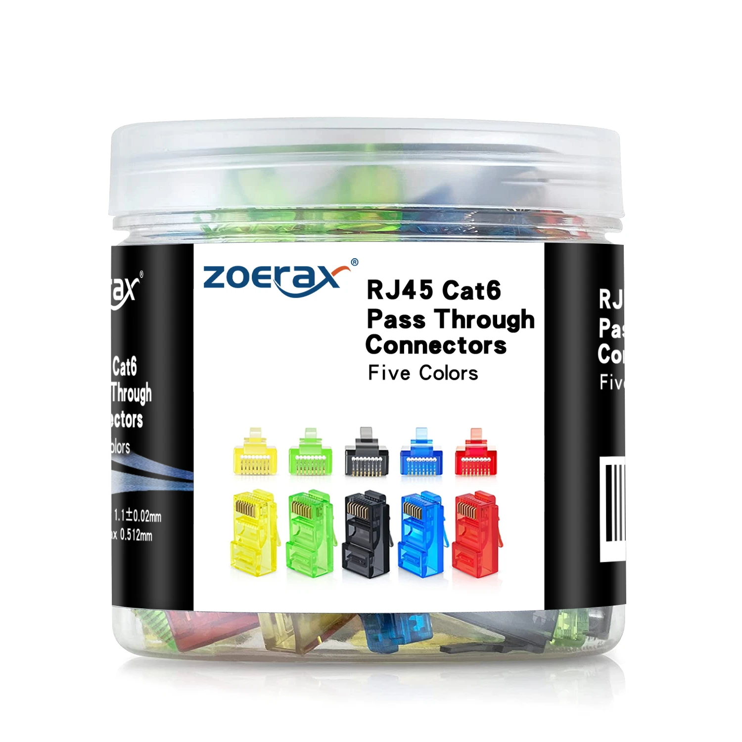 ZoeRax 100Pcs RJ45 Cat6 Connectors Pass Through, Assorted Colors (20pcs/color), EZ to Crimp Modular Plug Bottled