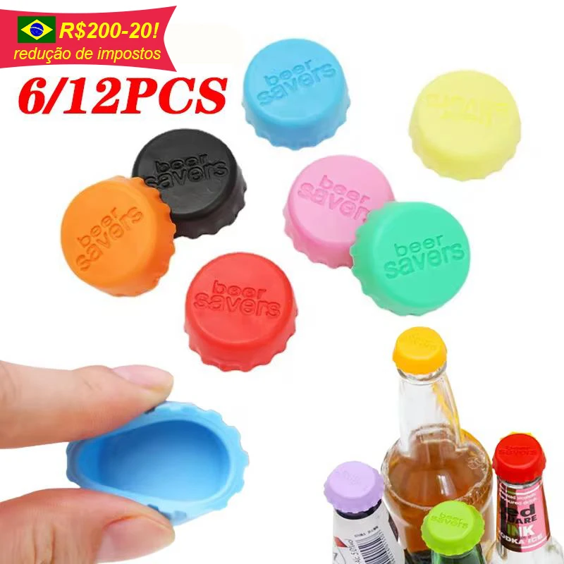 6/12pcs Silicone Beer Bottle Cap Preservative Cover Bottle Cover Vinegar Soy Corktail Lid Wine Beer Savers Bar Accessories