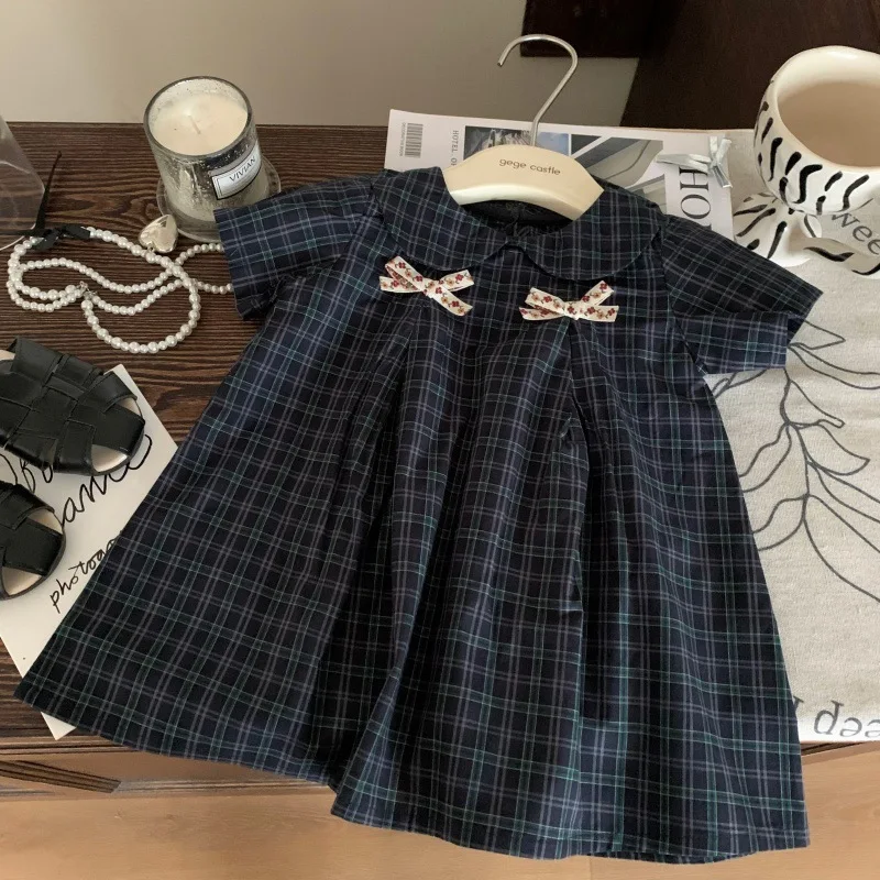 Girls Skirt 2025 Summer New Childrens Wear Korean Style Girl Baby College Style Child Doll Collar Dress Casual Simple and Sweet