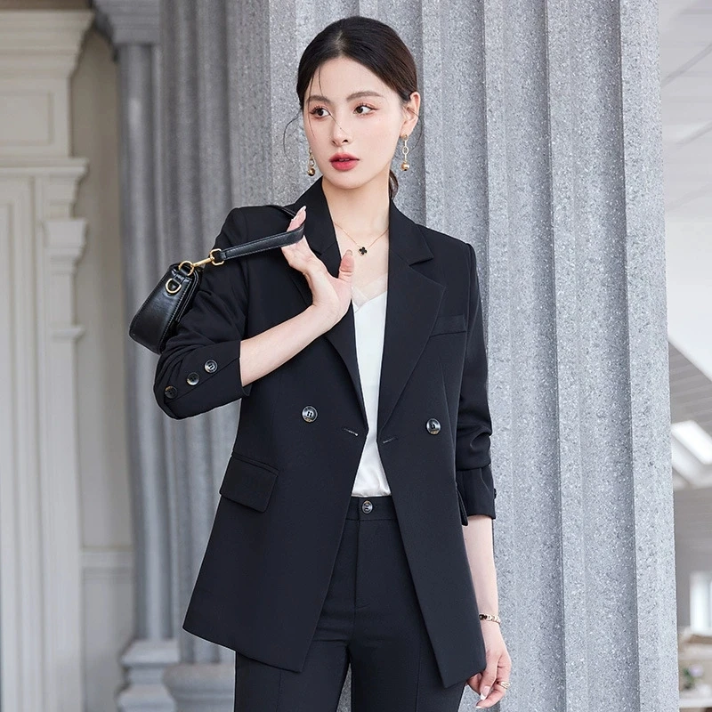 2025 春秋の女性のフォーマルブレザーレディース長袖ダブルブレストオフィススーツジャケットコート女性の上着カジュアルトップス