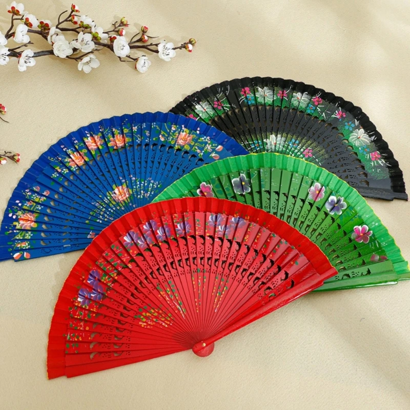 Folding Fan Hollow Out Double-sided Craft Gift Dancing Printing Spanish Hand Fan Party Supplies Wedding Anniversary Y5GB