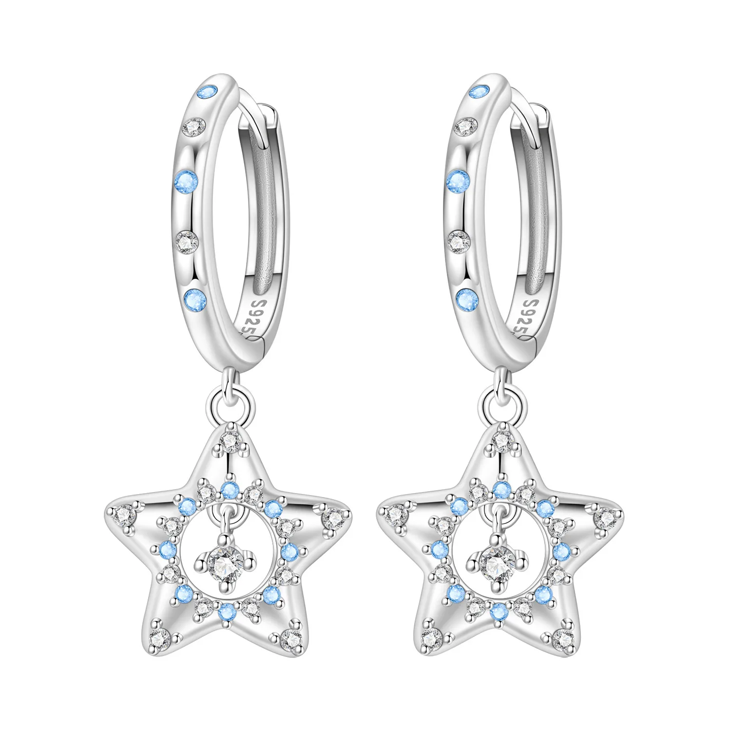 PANPOKI 925 Sterling Silber Blauer Zirkon Stern Tropfenohrringe Damen Ohrringe Party Original Schmuck Geburtstag Hochzeitsgeschenke