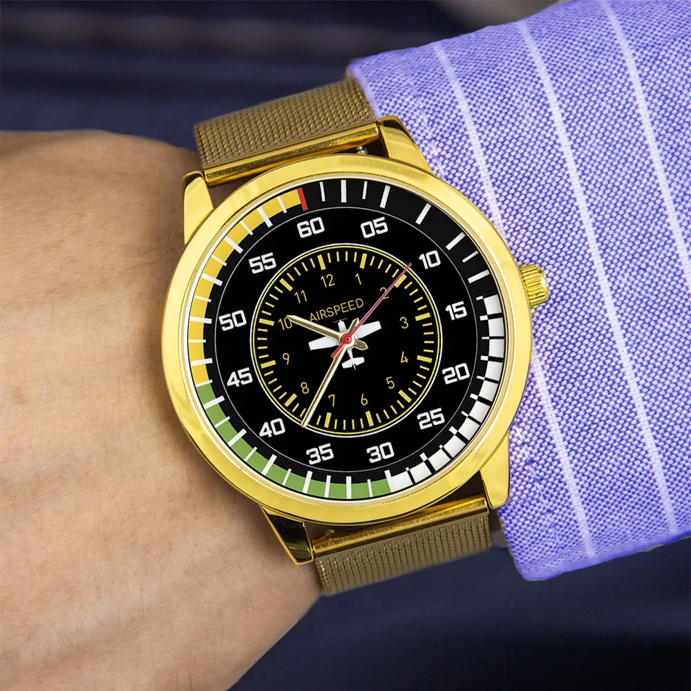 Men's 45mm gold wristwatch pilot dashboard design silicone stainless steel leather strap cool personalized clock