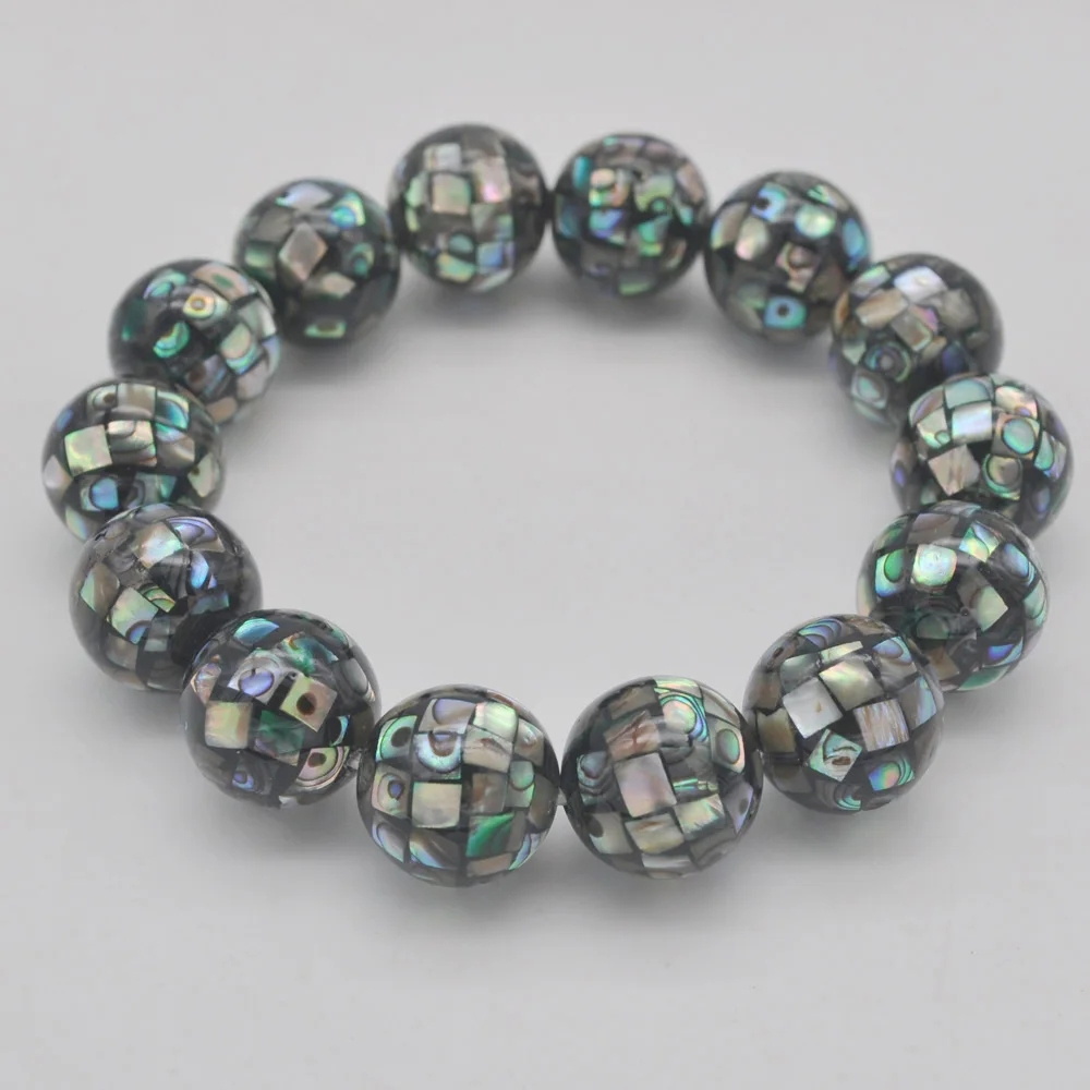 14MM New Zealand Abalone Shell Beads Stretch Bracelet 8 Inch Jewelry For Woman Gift G269