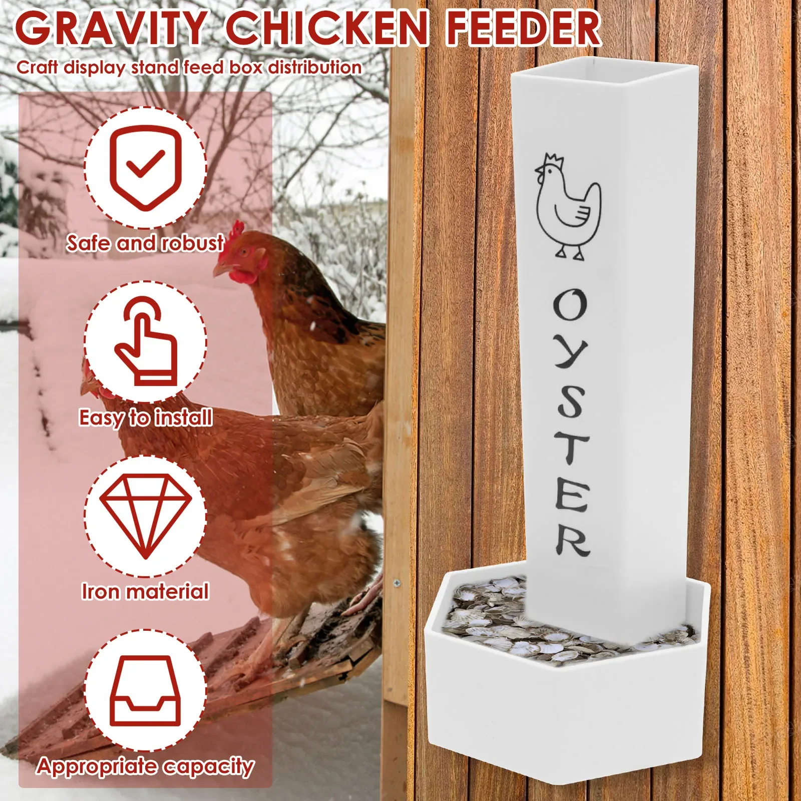 2Pcs Set Chicken Grit and Oyster Shell Feeder with Lid Double Bucket Design Precise Classification Auto Drop for Chicken House